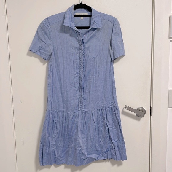 Athe Vanessa Bruno Coralie Cotton-Poplin Braided Placket Blue Drop-waist dress - Picture 5 of 8